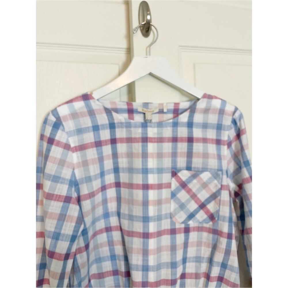 Barbour Harbourside Plaid Blouse Tie Hem Cotton Top NWT Sz 8 - Picture 3 of 10